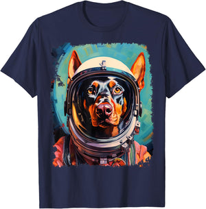 Pop Art Dog Doberman Space Astronaut T-Shirt - T-Shirt | Navy