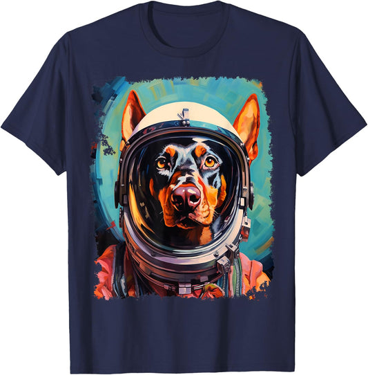 Pop Art Dog Doberman Space Astronaut T-Shirt - T-Shirt | Navy