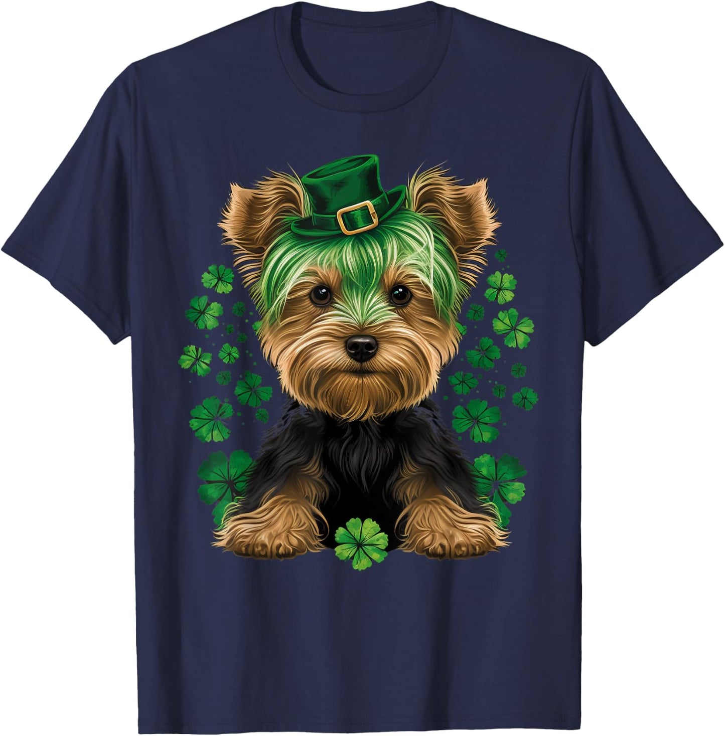 Green Yorkie shamrock on St Patricks Day Yorkshire Terrier T-Shirt - T-Shirt | Navy