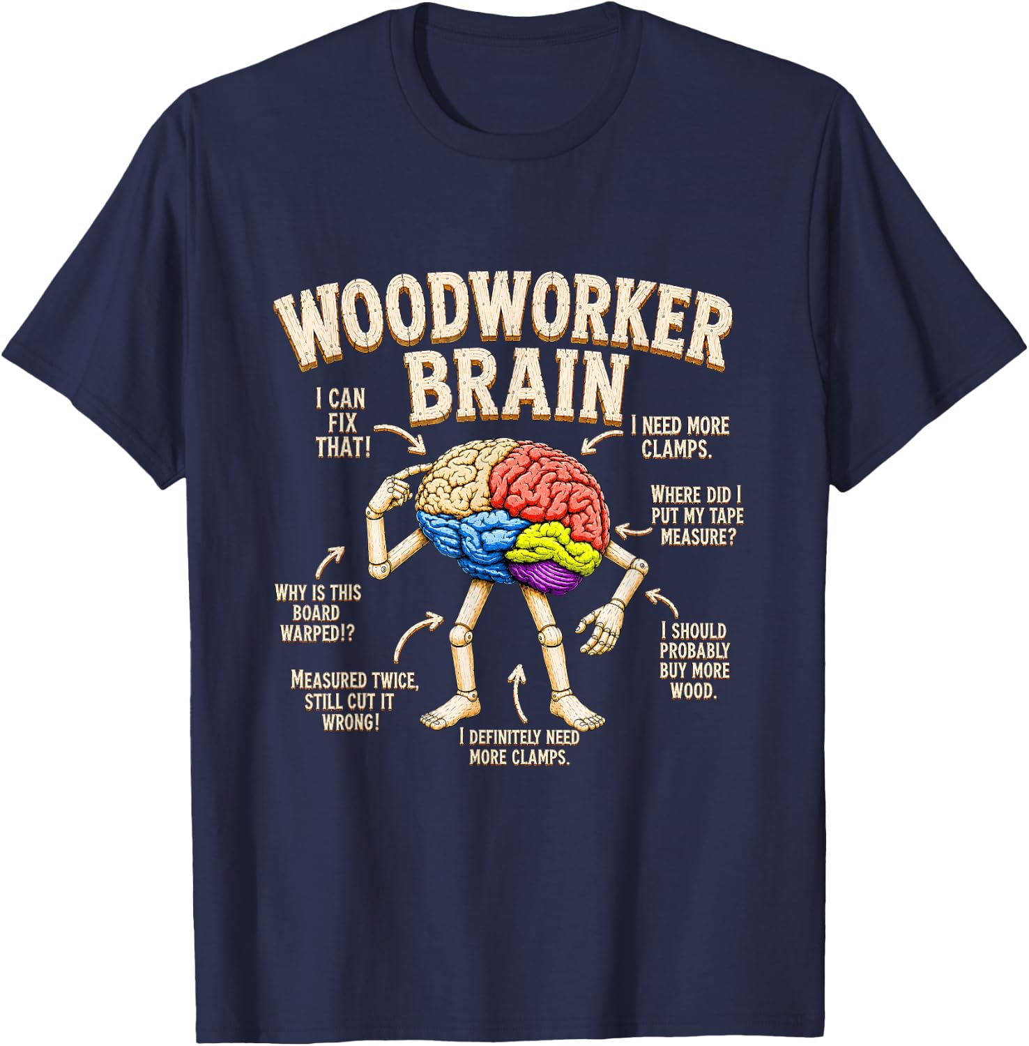 Woodworker Brain Anatomy Funny Lumber Woodworking Carpenter T-Shirt - T-Shirt | Navy