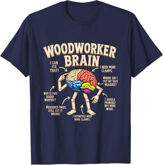 Woodworker Brain Anatomy Funny Lumber Woodworking Carpenter T-Shirt - T-Shirt | Navy