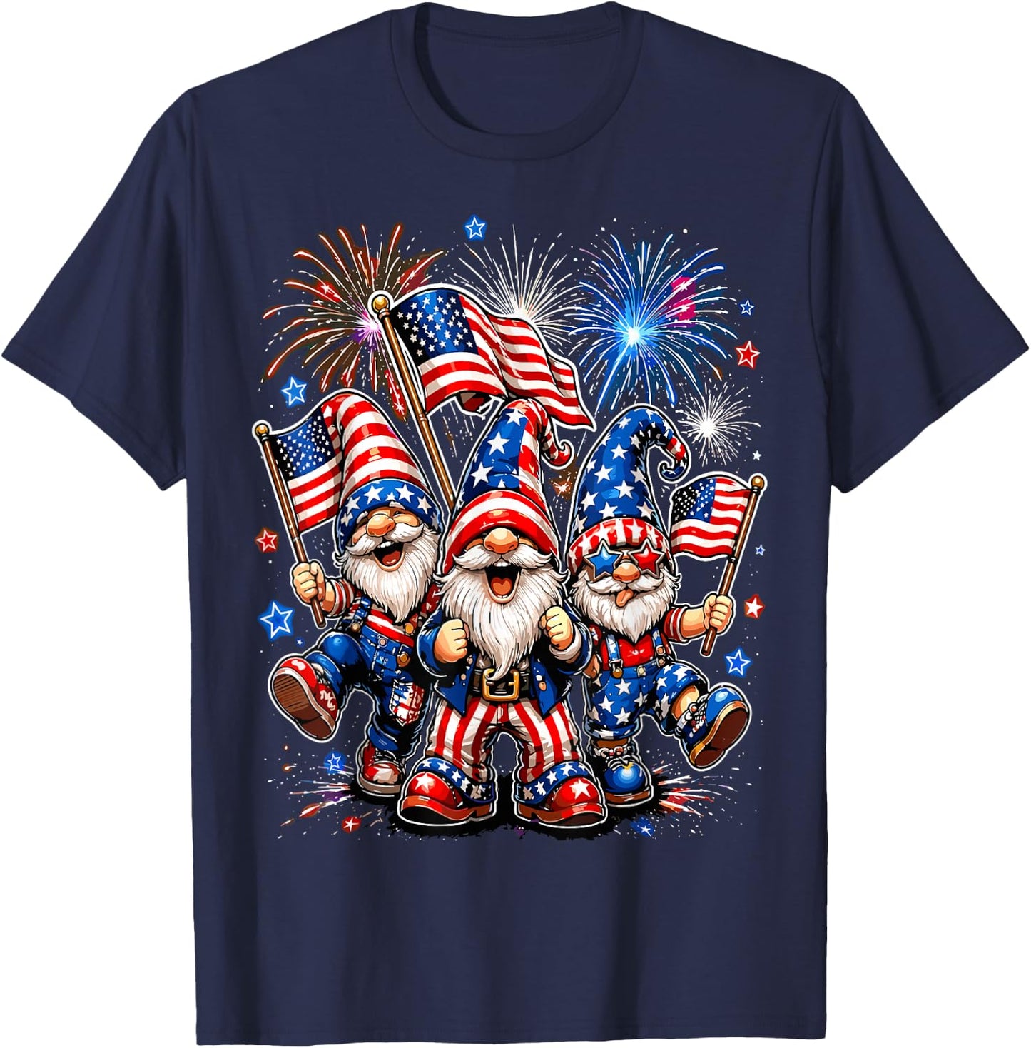 4th of July Gnomes American Flag T-Shirt - T-Shirt | Navy