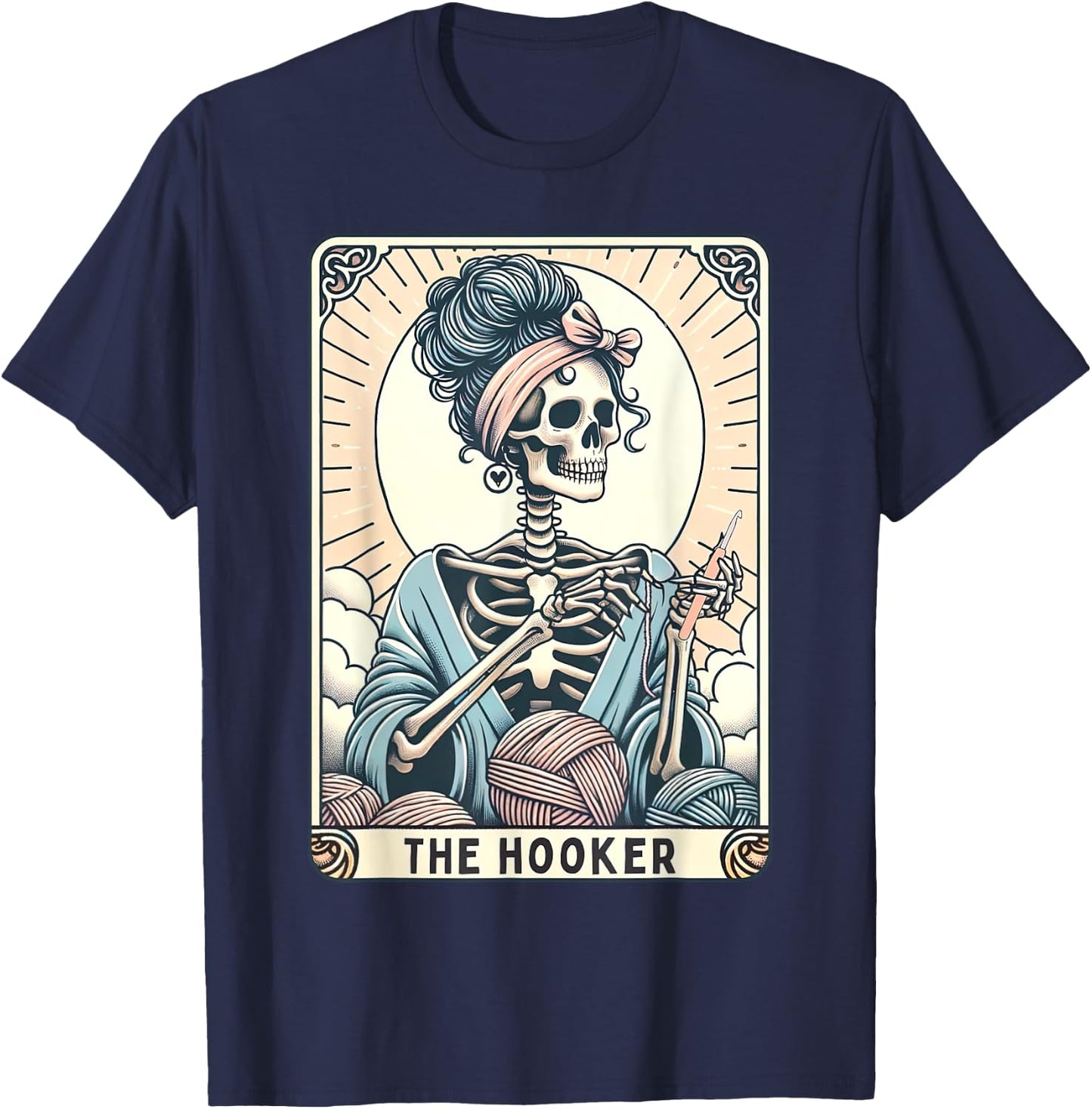 Retro Crochet Tarot Card Mom Skeleton Knitter Crochet Lover T-Shirt - T-Shirt | Navy