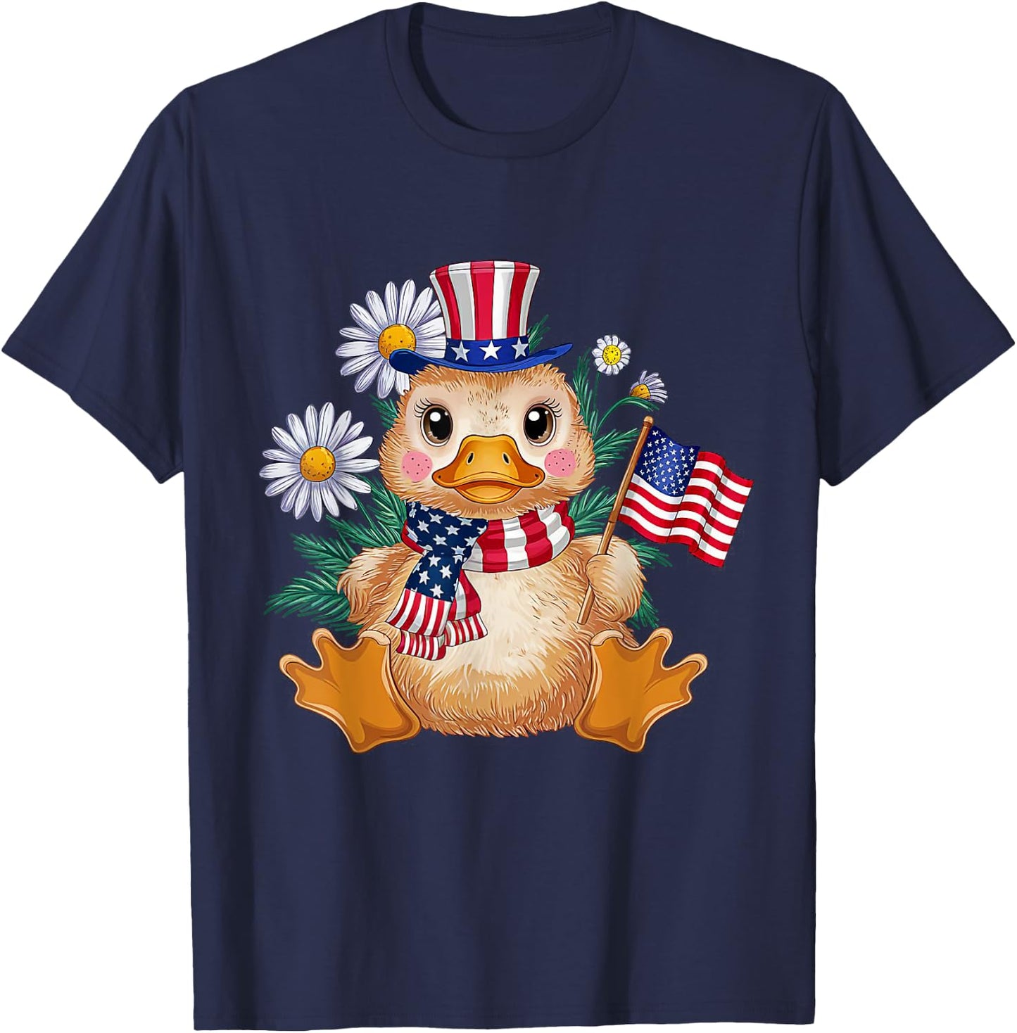 Cute Duck Florals 4th of July Boy Girl Patriotic Ducks Lover T-Shirt - T-Shirt | Navy