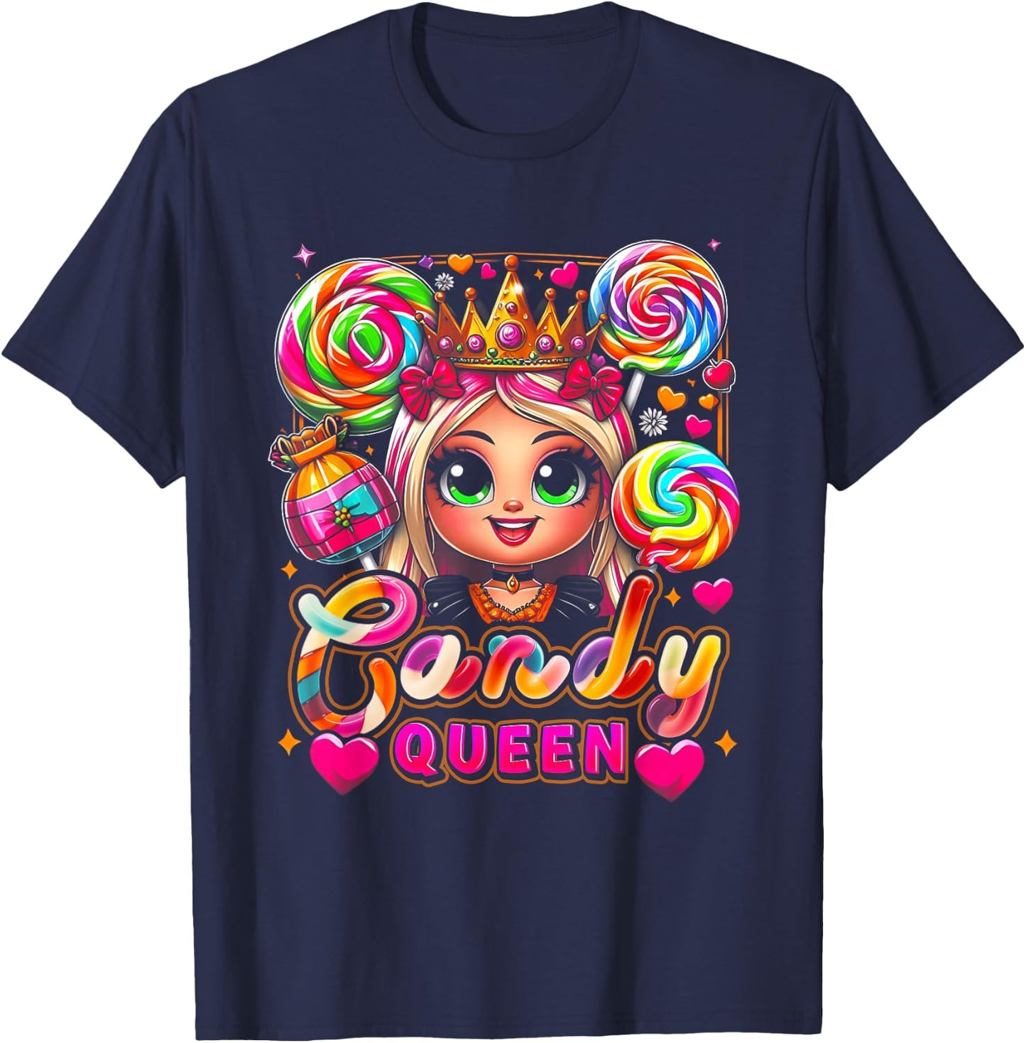 Bonbon d'Halloween amusant Candy a Queen Lollipop Lover Girls Coloré T-Shirt - T-Shirt | Navy