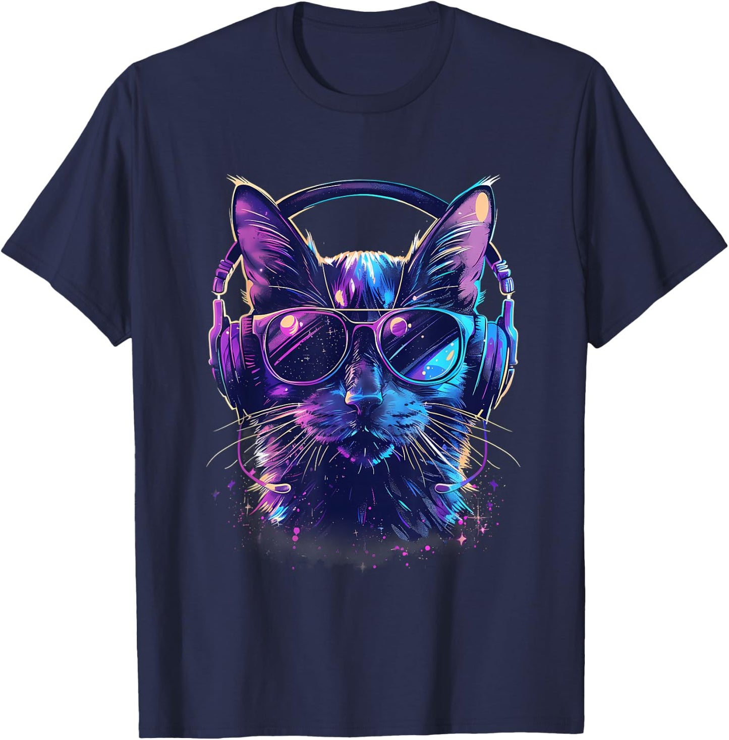 DJ Cat EDM Cat Music DJ Techno Music Headphones Beatmaker T-Shirt - T-Shirt | Navy