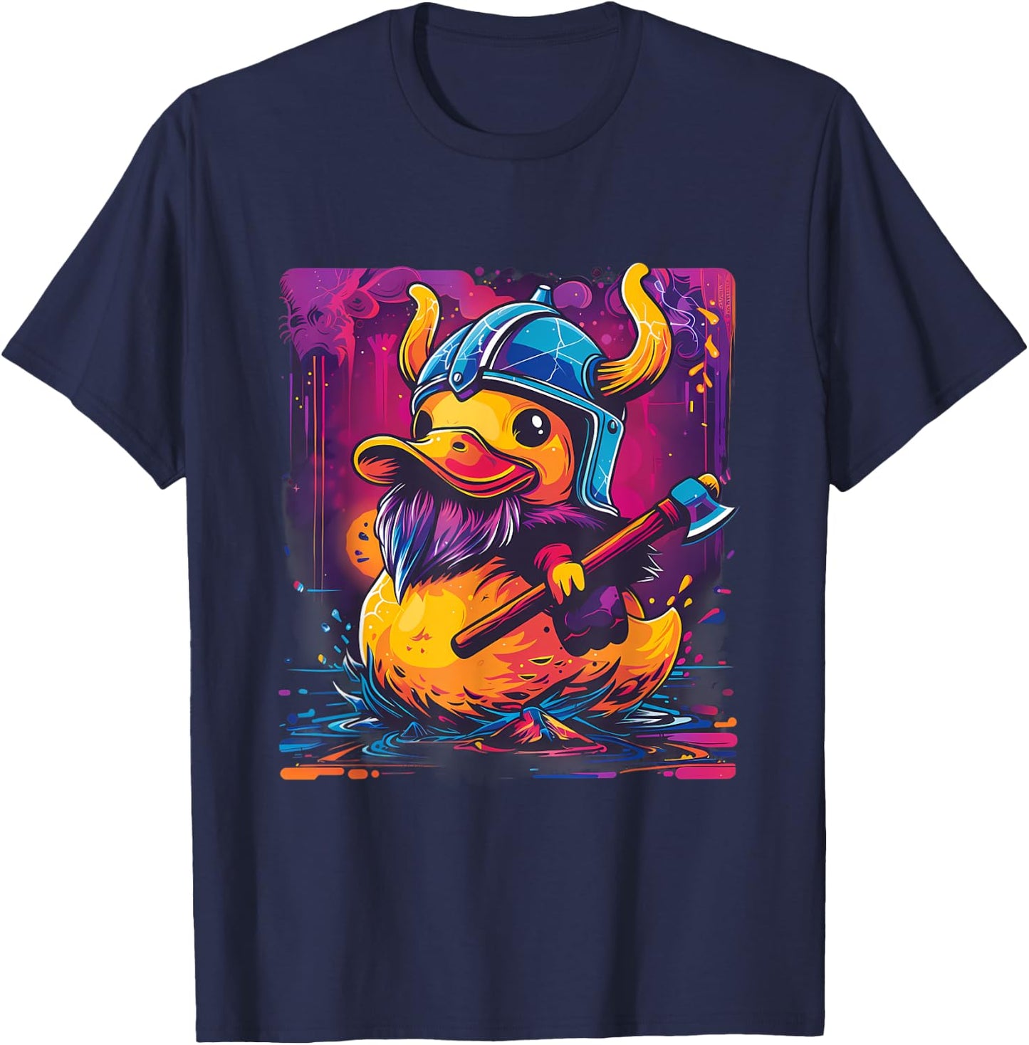 Rubber Duck Colourful Viking Duck Artwork Rubber Duck Lover T-Shirt - T-Shirt | Navy