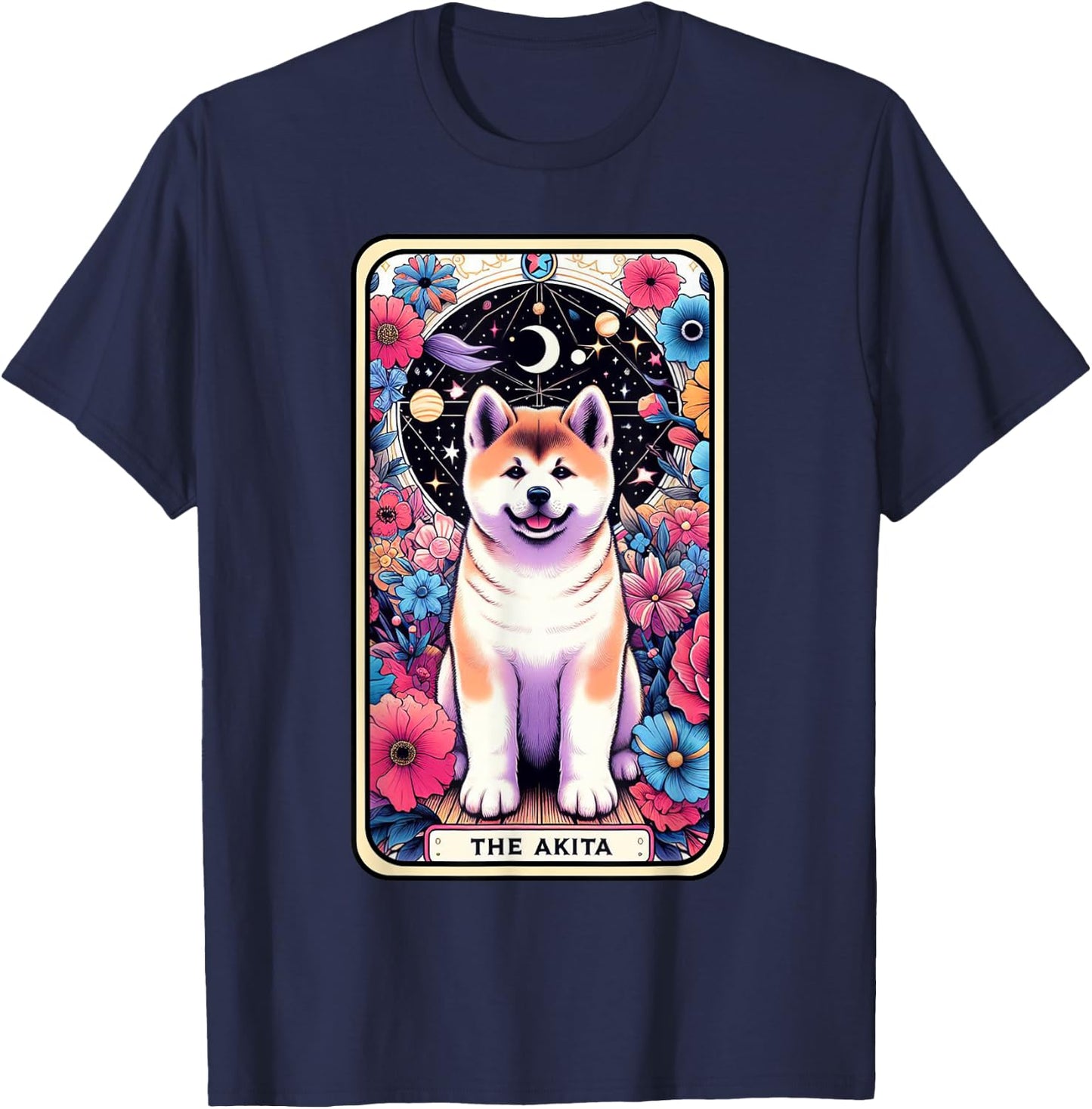 Akita Carte de tarot pour chien Motif étoile et lune T-Shirt - T-Shirt | Navy