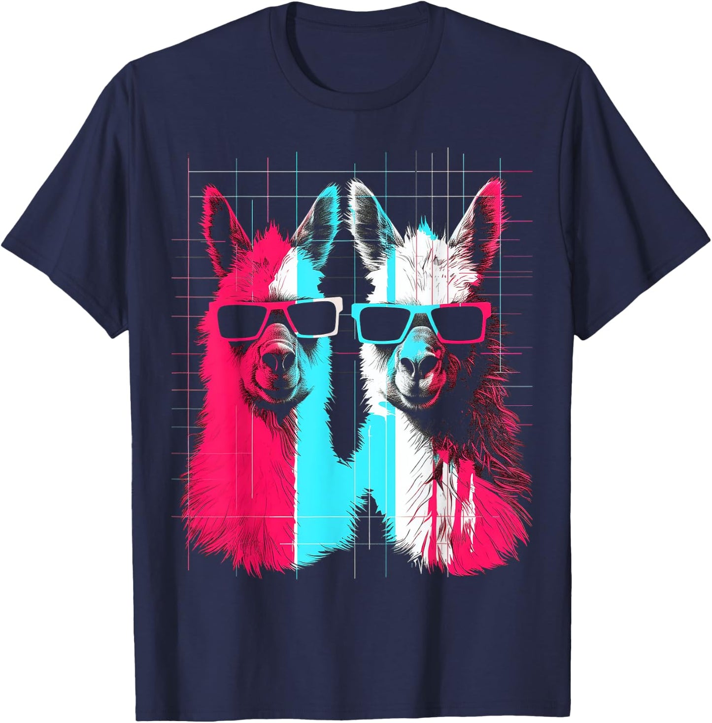 Alpaca Fun Art Sunglasses Animal Graphic Anime T-Shirt - T-Shirt | Navy