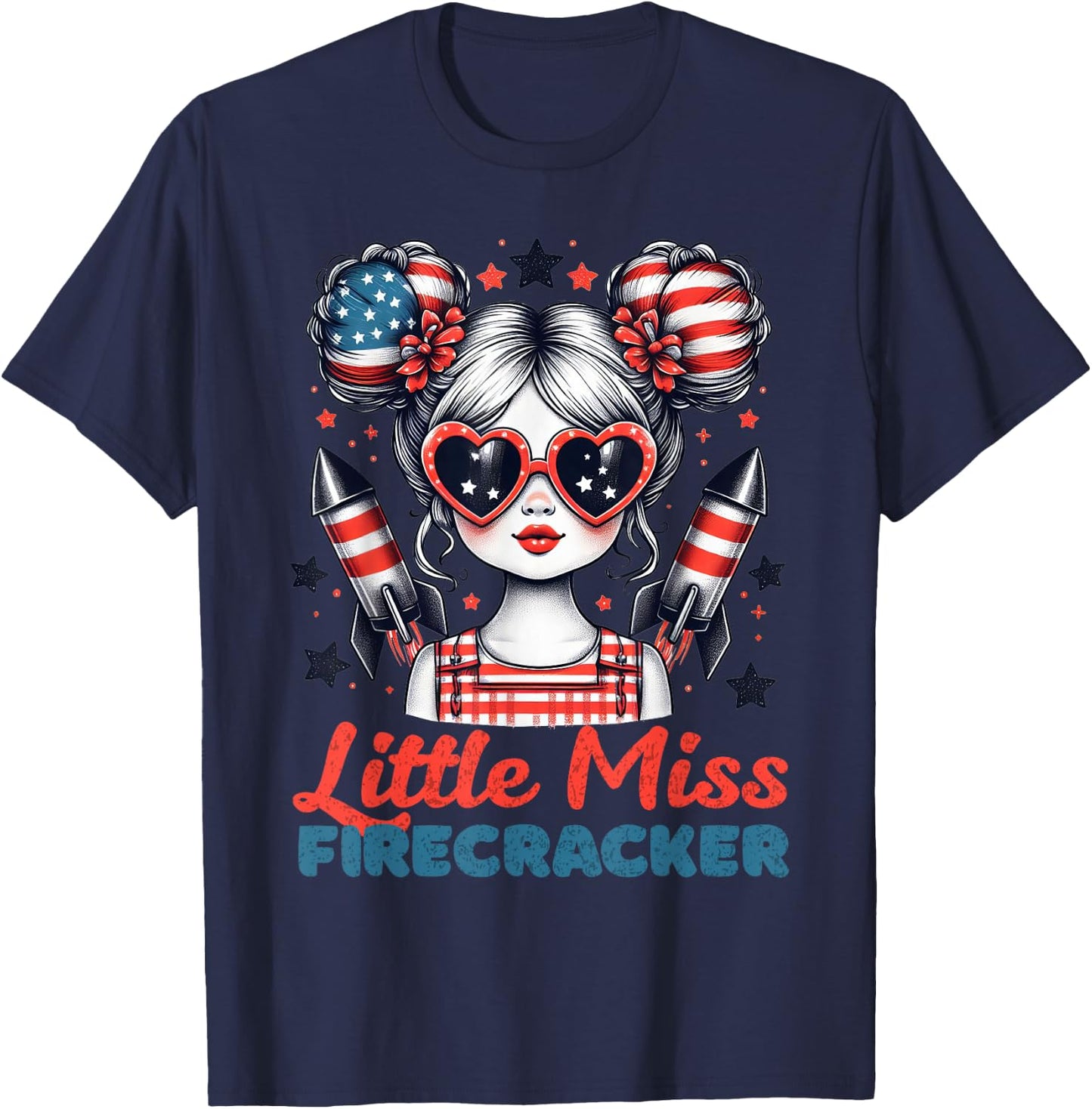 Little Miss Firecracker 4th Of July USA Flag Girl Toddler T-Shirt - T-Shirt | Navy
