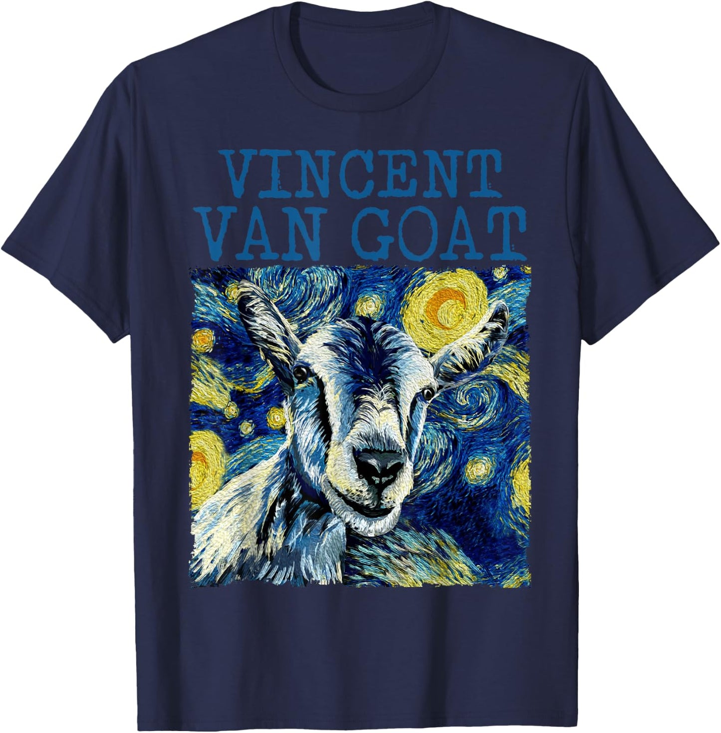 Vincent Van Goat Funny Van Gogh Art Humor Funny Starry Night T-Shirt - T-Shirt | Navy