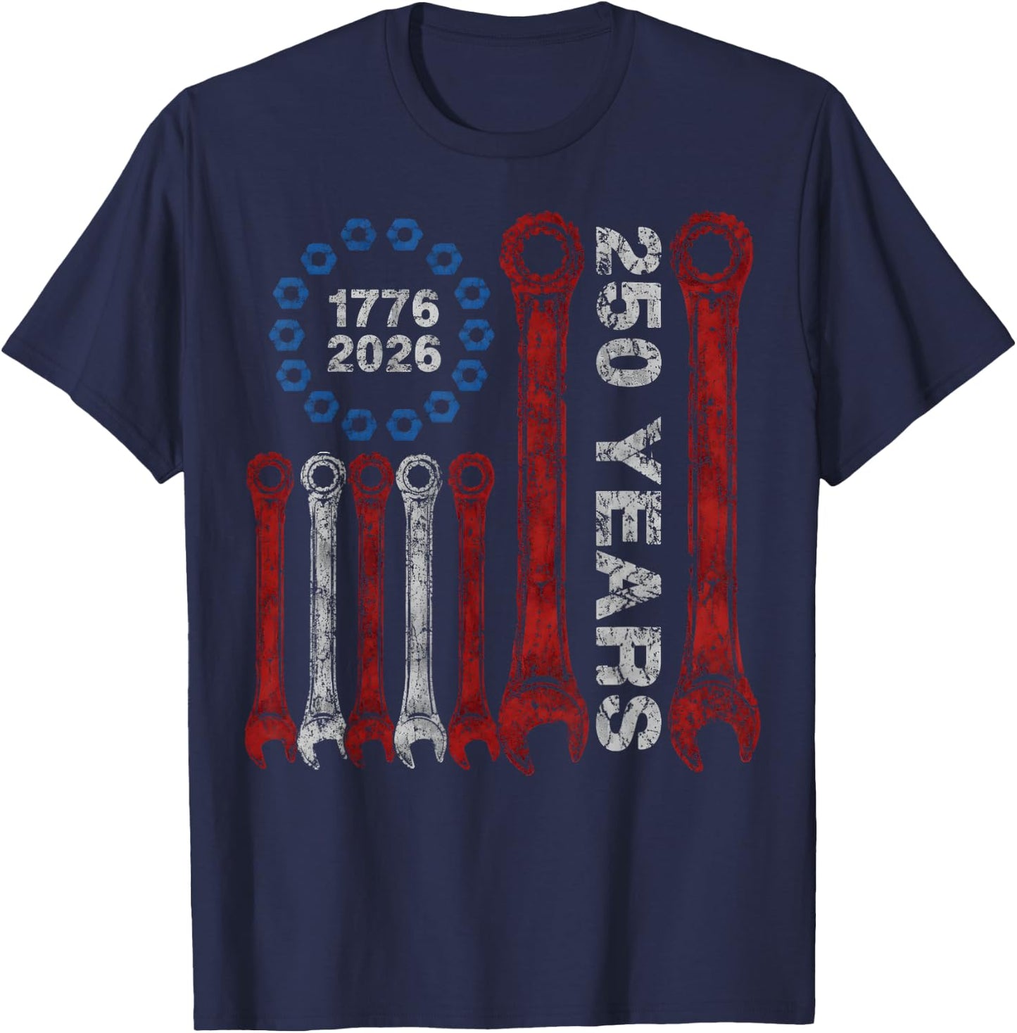 250 Years America Anniversary 250th Mechanic Cars 1776 2026 T-Shirt - T-Shirt | Navy