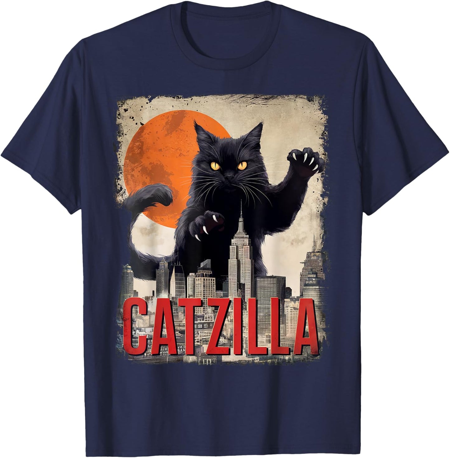 Funny Catzilla Cat Japanese Art Cat Gifts Women Kid T-Shirt - T-Shirt | Navy