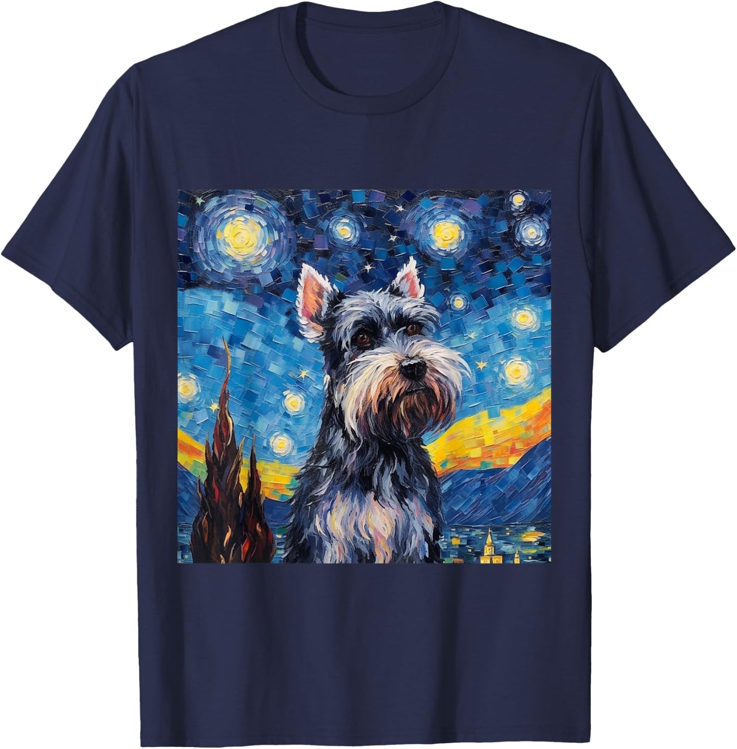 Miniature Schnauzer Starry Night - Miniature Schnauzer T-Shirt - T-Shirt | Navy