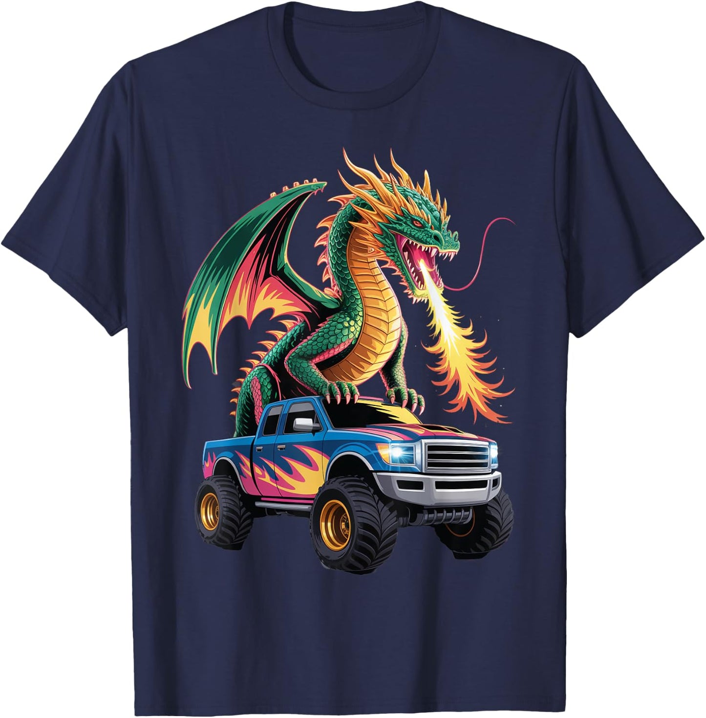 Dragon Monster Truck Art T-Shirt - T-Shirt | Navy