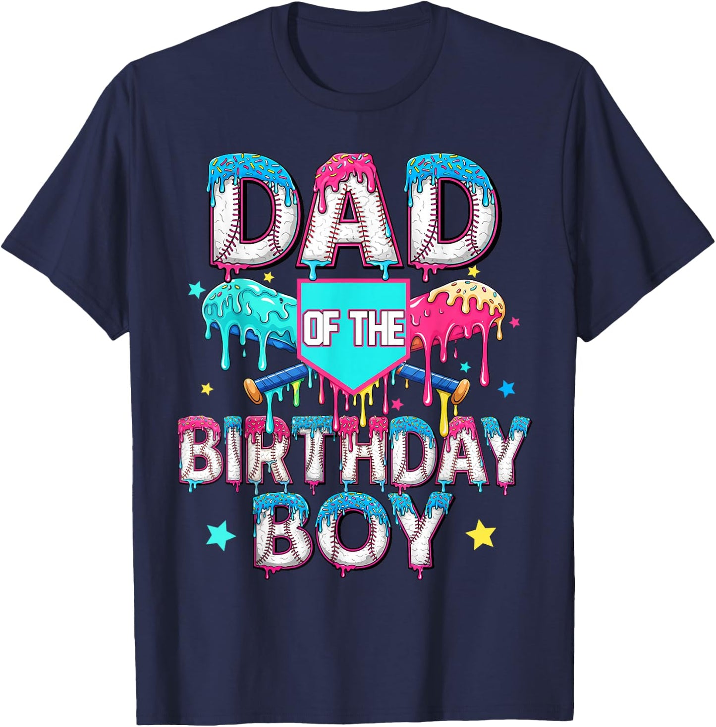 Dad and Mom of The Birthday Dripping Baseball Men Boy Kid T-Shirt - T-Shirt | Navy