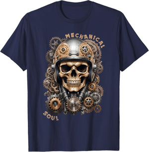 Biker Skull Biker Skull Vintage Motorcycle Custom Retro , Black, S T-Shirt - T-Shirt | Navy