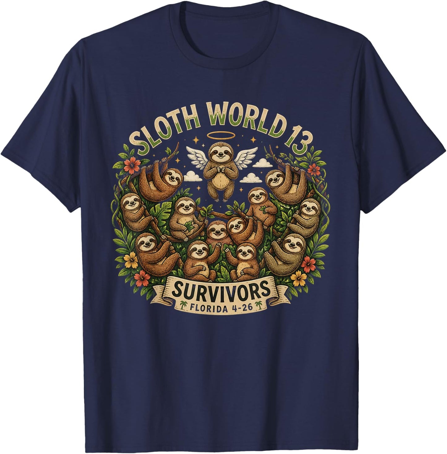 Sloth World 13 Survivors Design T-Shirt - T-Shirt | Navy