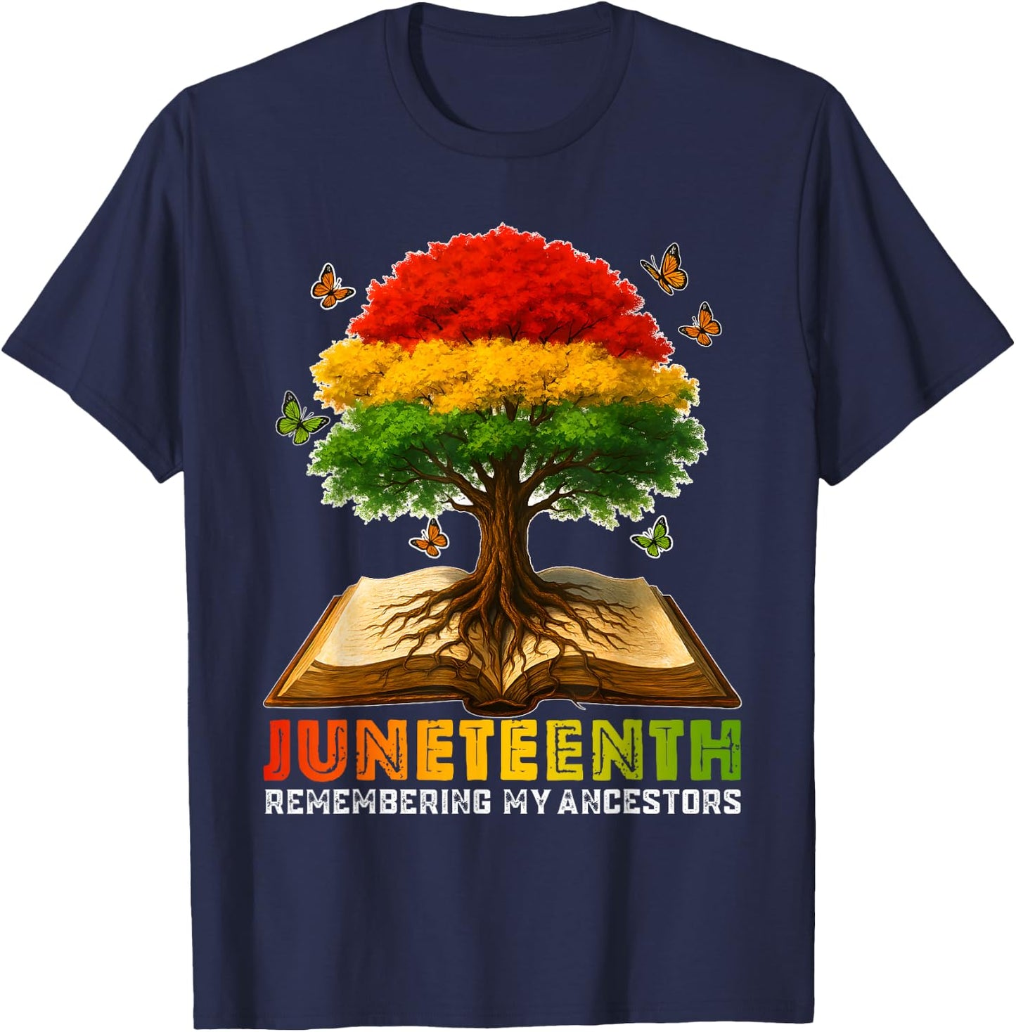 Juneteenth Women Remembering My Ancestors Book Tree T-Shirt - T-Shirt | Navy