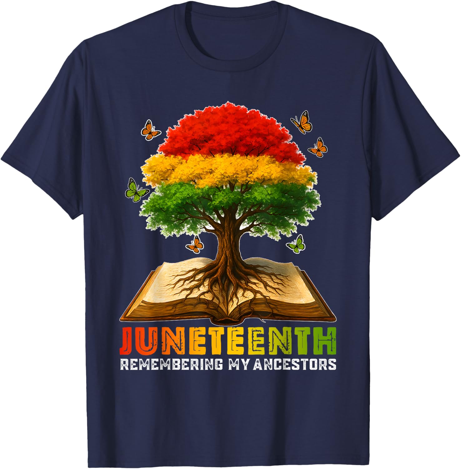 Juneteenth Women Remembering My Ancestors Book Tree T-Shirt - T-Shirt | Navy