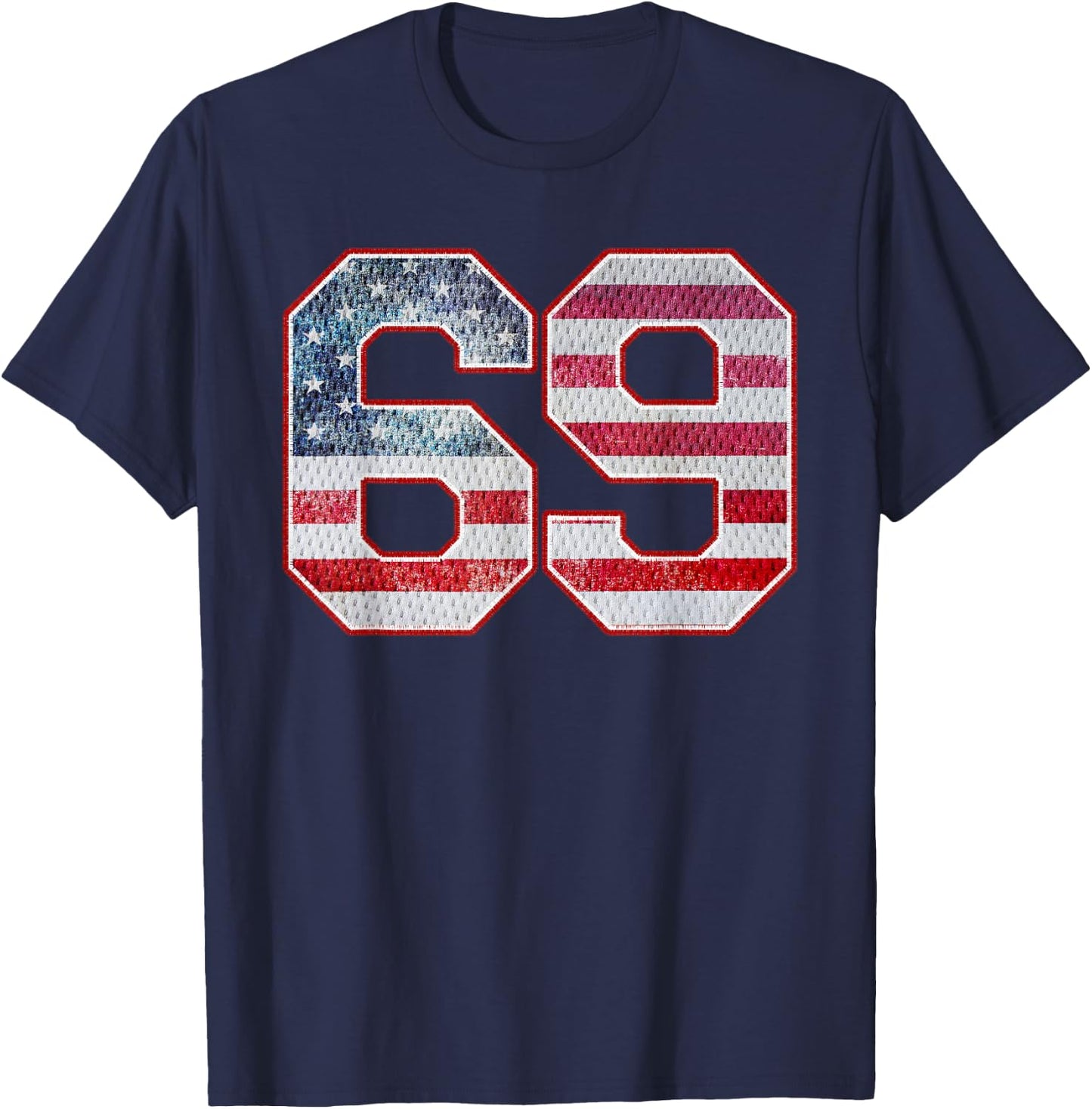 Jersey Player Number 69 Personalized Sports American Flag T-Shirt - T-Shirt | Navy