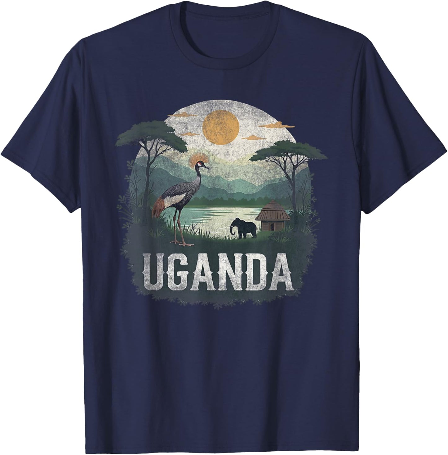 Souvenir Vintage Ugandan Landscape Retro , Black, S T-Shirt - T-Shirt | Navy