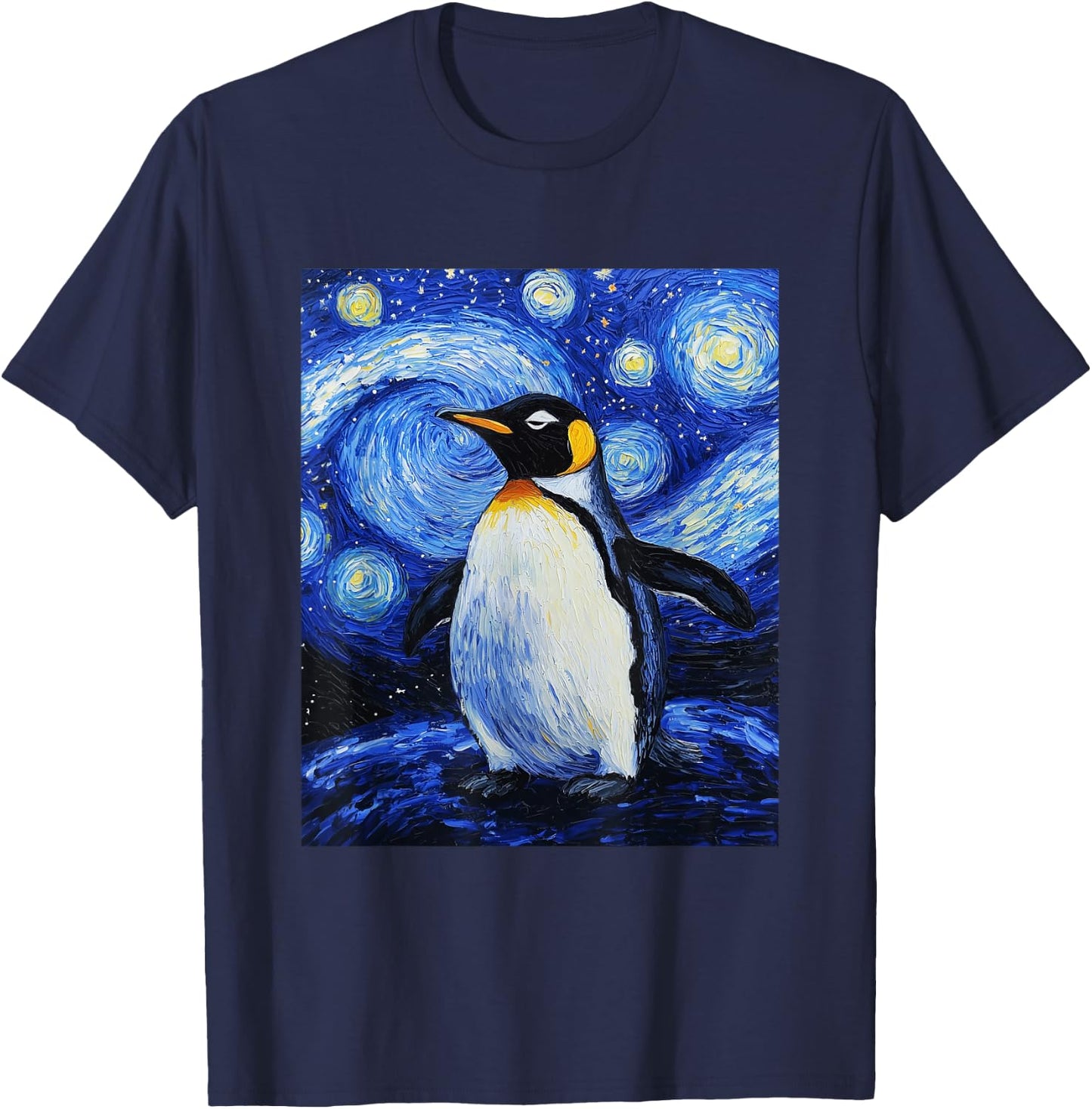 Penguin Bird Van Gogh Style Starry Night funny Graphic T-Shirt - T-Shirt | Navy