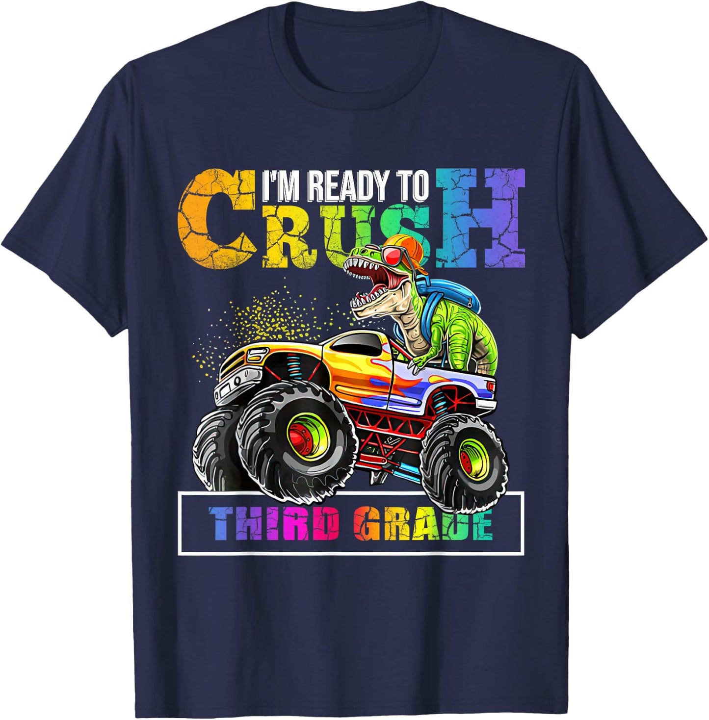Back To School Boy Dinosaur I'm Ready To Crush Third Grade T-Shirt - T-Shirt | Navy