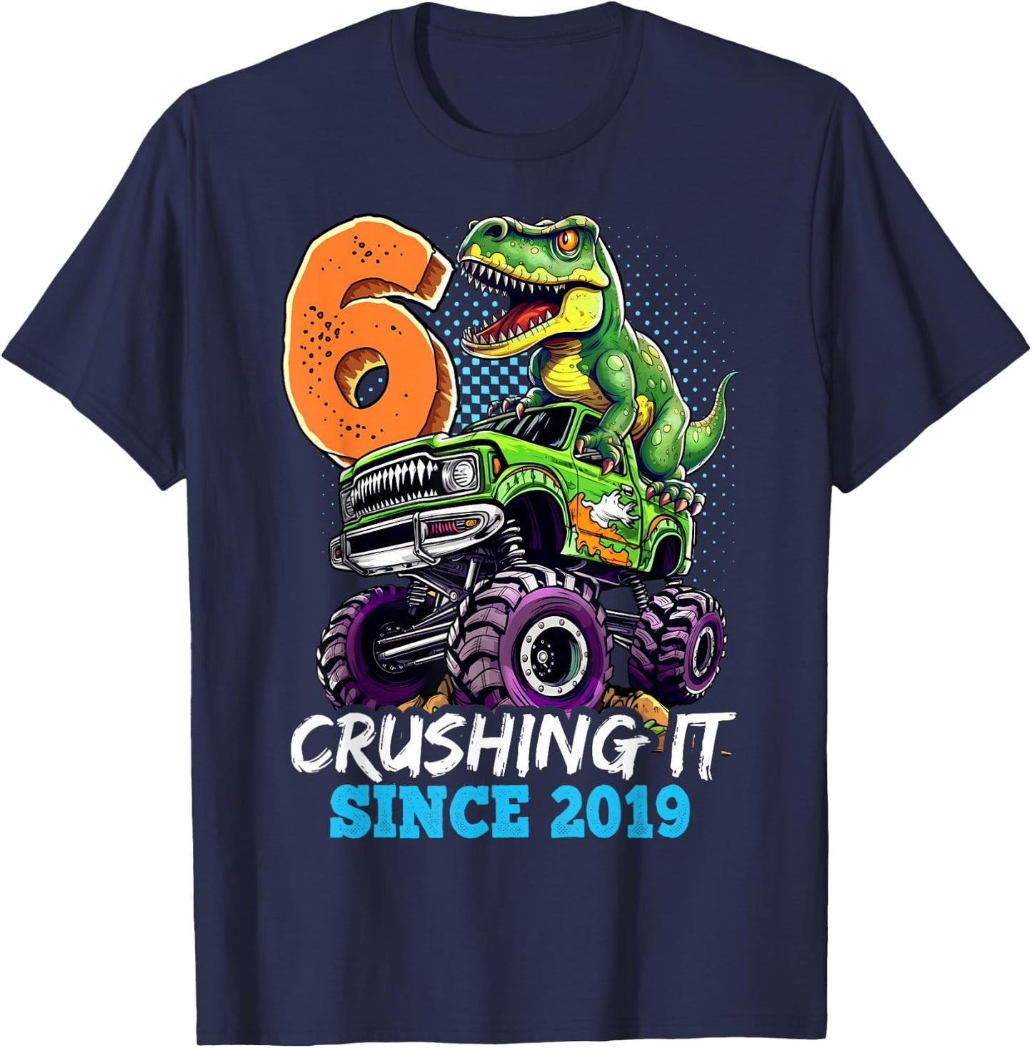 6th Birthday Monster Truck Dinosaur Party Boys Rawr I'm 6 T-Shirt - T-Shirt | Navy