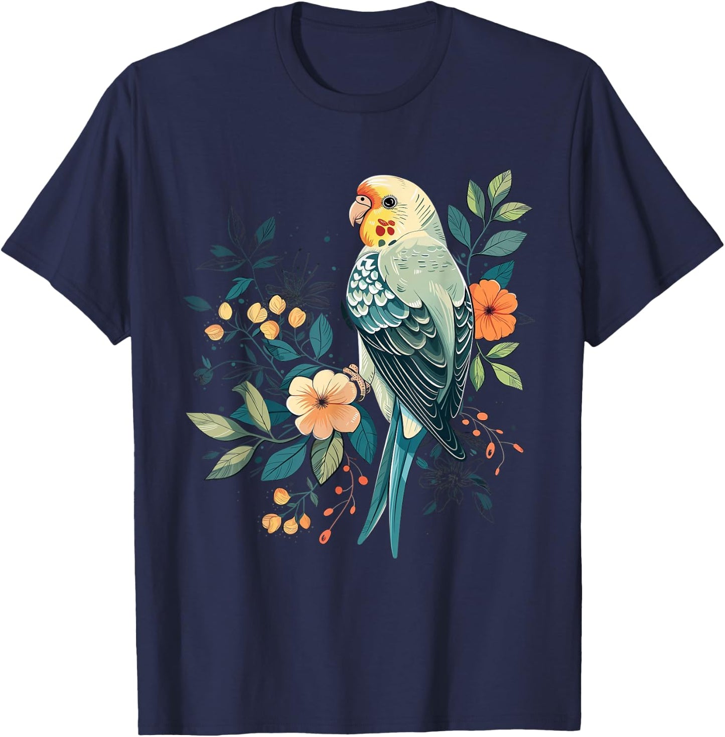 Budgie Parakeet Bird Mom Budgerigar Parrot Vintage Flower T-Shirt - T-Shirt | Navy
