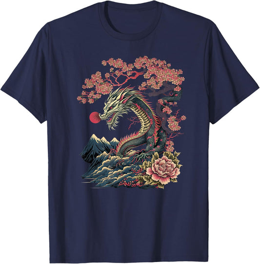 Japanese Aesthetic Dragon japanese art Japan Tattoo T-Shirt - T-Shirt | Navy