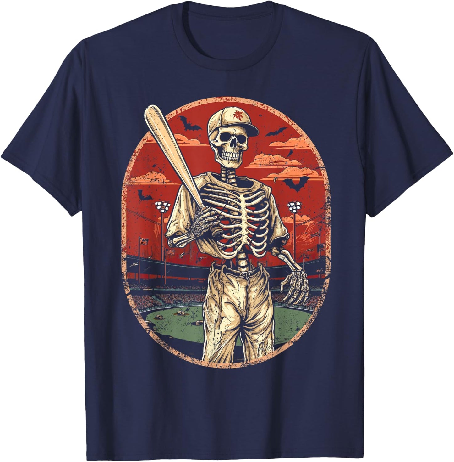 Spooky Creepy Vintage Baseball Skeleton Halloween Men Boys T-Shirt - T-Shirt | Navy