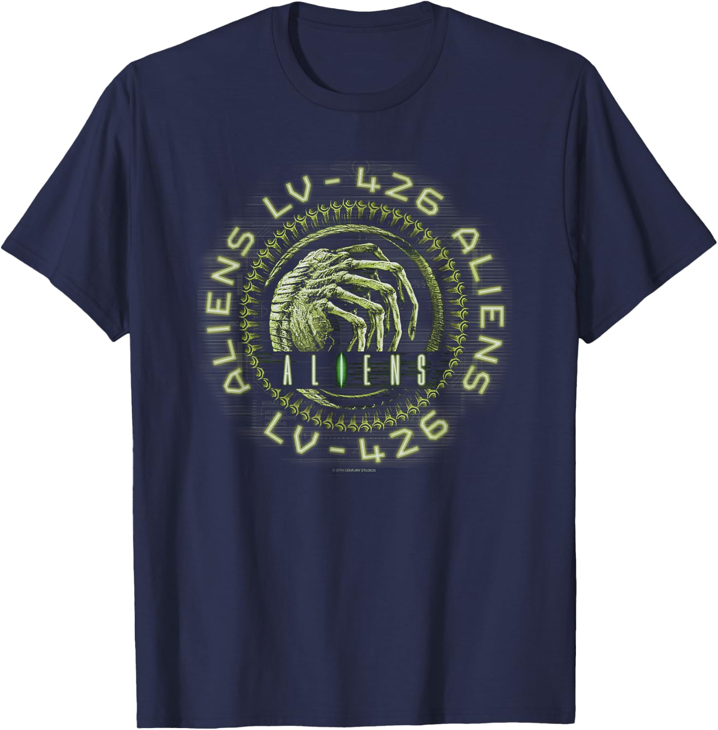 Aliens Lv-Fourtwentysix Facehugger Neon Big Chest Text Logo T-Shirt - T-Shirt | Navy