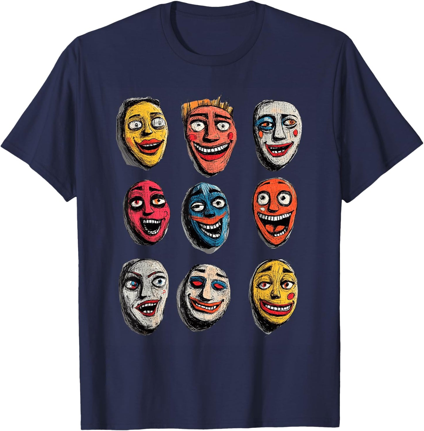 Colorful Mask Faces Artistic Expression T-Shirt - T-Shirt | Navy