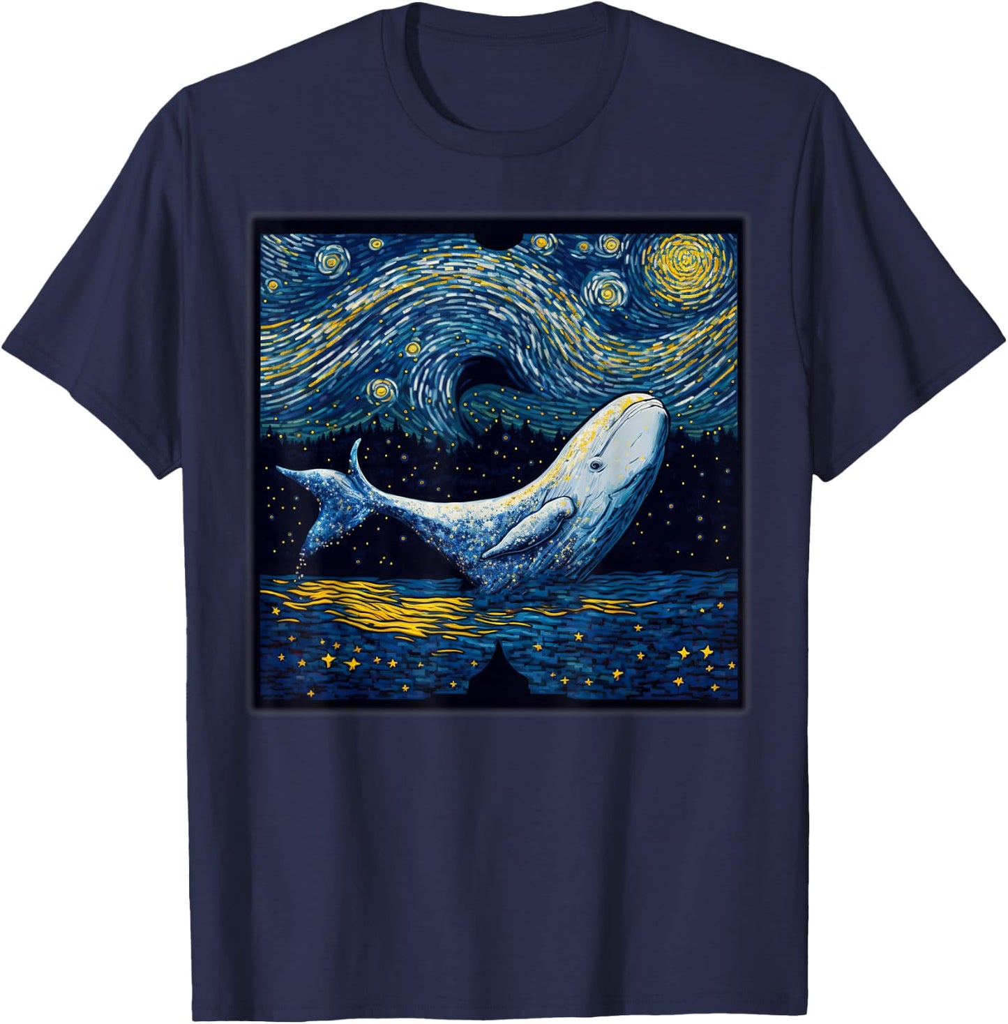 Surrealism Starry Night Beluga Whale T-Shirt - T-Shirt | Navy