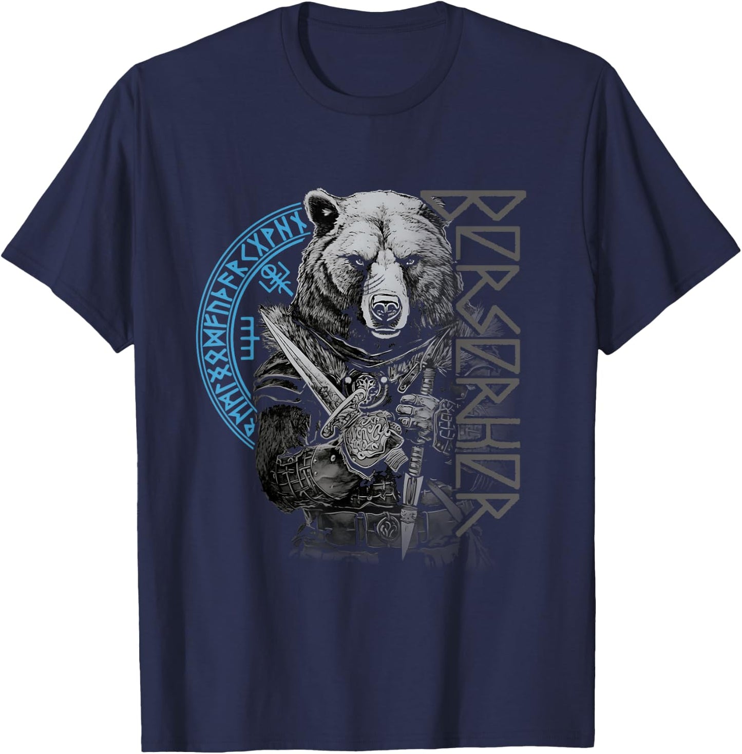 Berserker Bear Warrior Odin Runes Nordic Compass Viking T-Shirt - T-Shirt | Navy