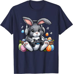 Video Games Easter Day Bunny Rabbit Gaming Men Women Kids T-Shirt - T-Shirt | Navy