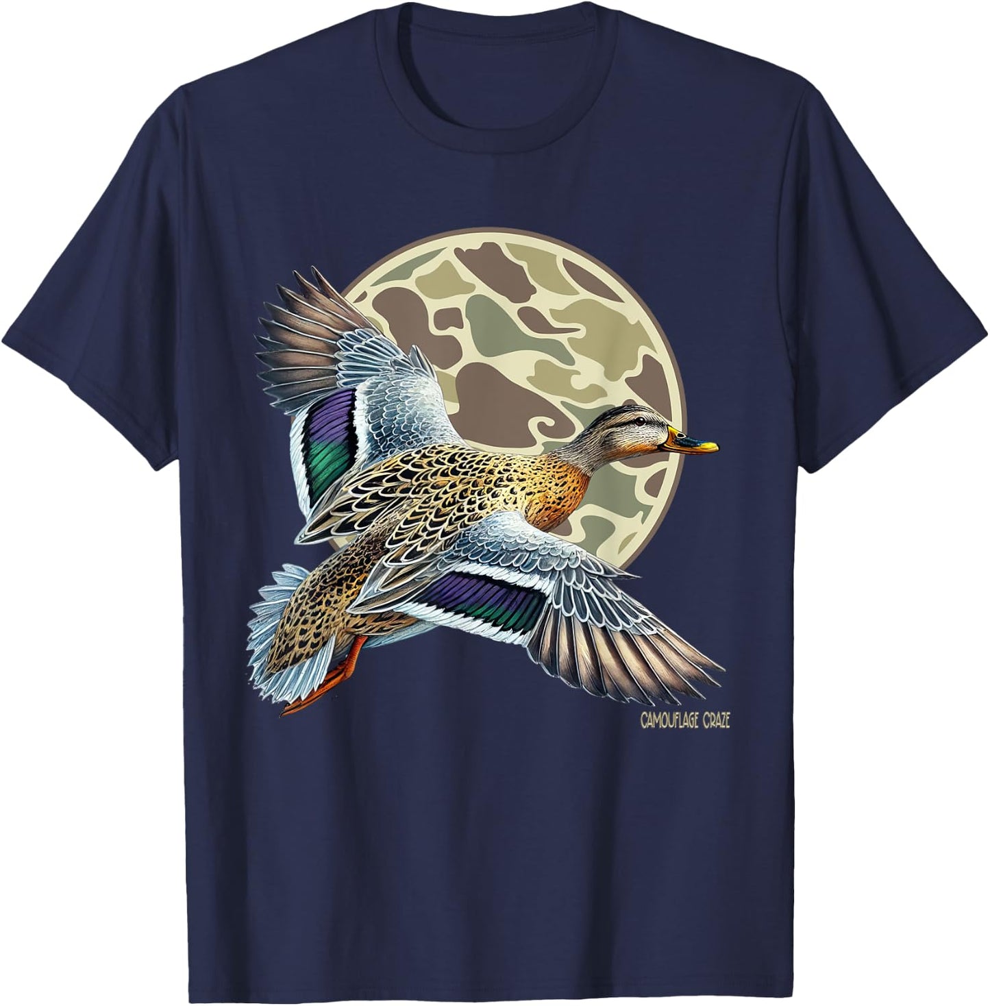 Flying Mottled Duck Camouflage Camo Duck Hunting Camo Hunter T-Shirt - T-Shirt | Navy