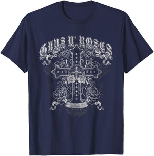 Guns N' Roses Official Vintage Cross White , black T-Shirt - T-Shirt | Navy