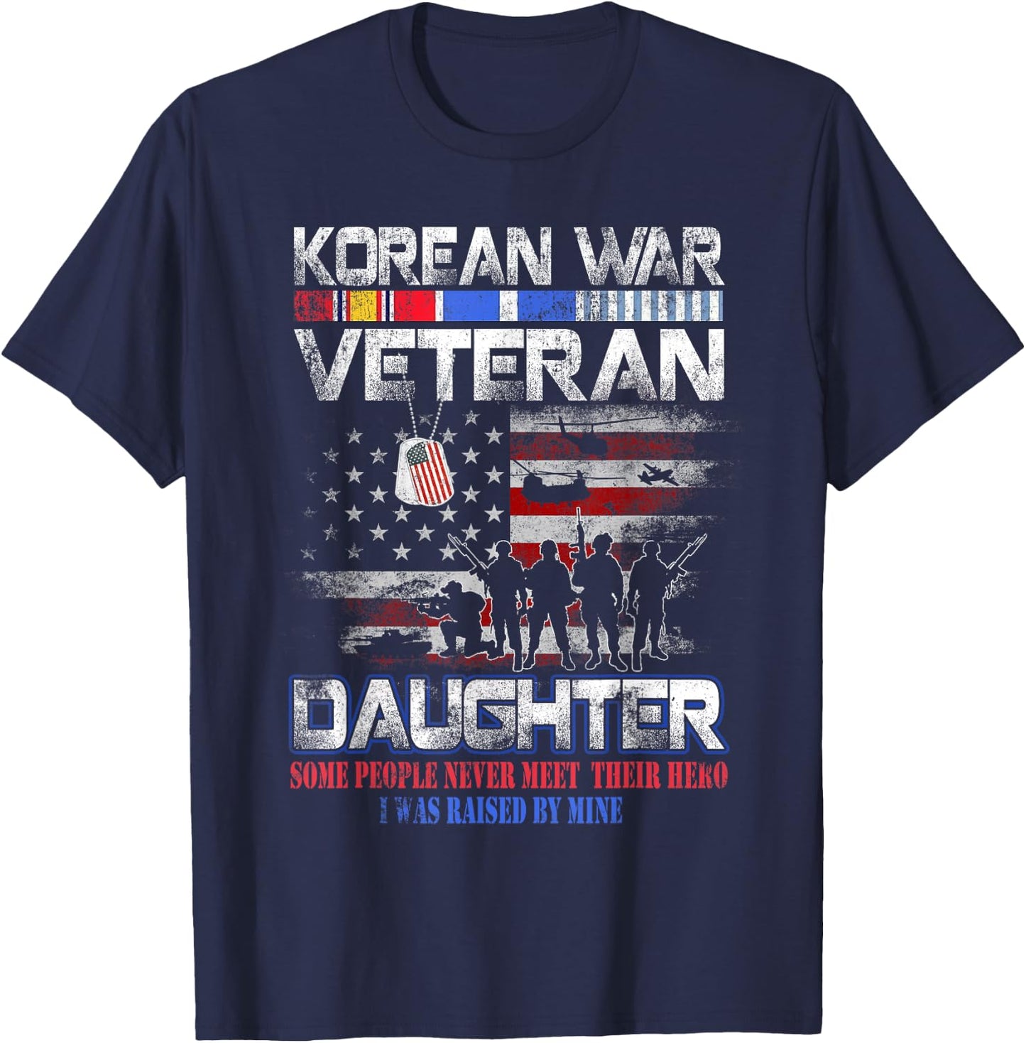 Korea War Veteran Proud Daughter US Flag Vintage Patriotic T-Shirt - T-Shirt | Navy