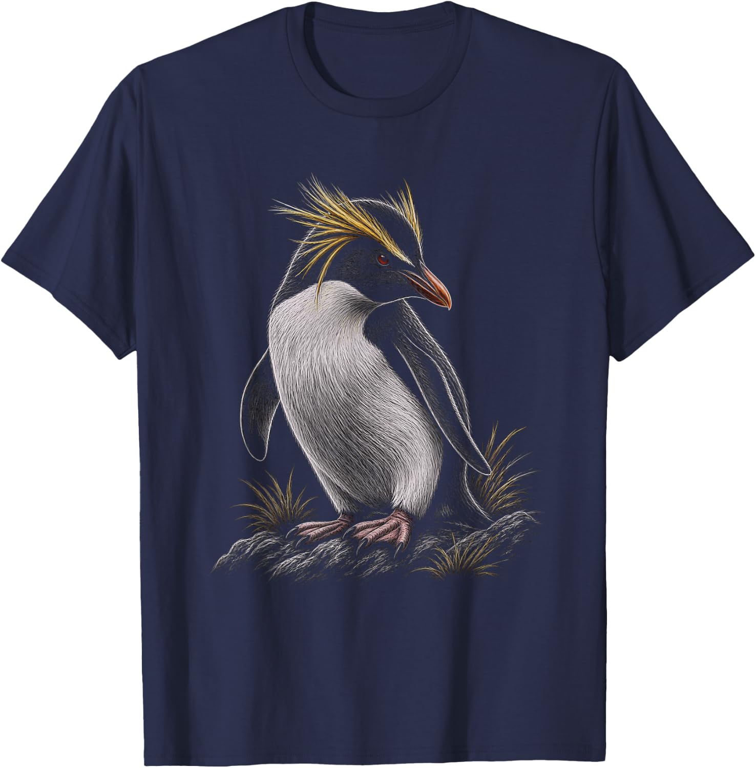 Macaroni Penguin Graphic Artwork Design T-Shirt - T-Shirt | Navy