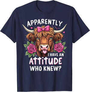 Apparently I Have An Attitude Who Knew Highland Cow Women T-Shirt - T-Shirt | Navy