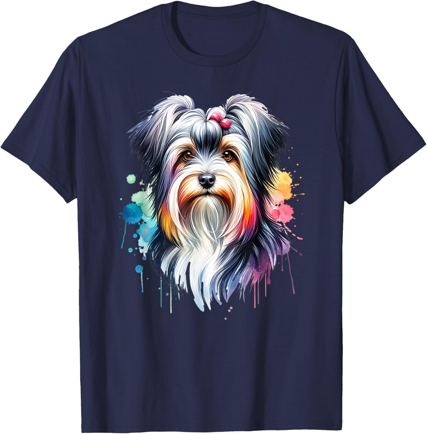 Biewer Terrier Dog Artwork T-Shirt - T-Shirt | Navy