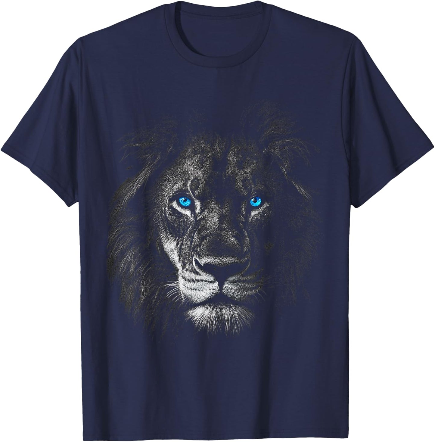 Lion Animal Motif Yeux Bleus Illustration Lion T-Shirt - T-Shirt | Navy