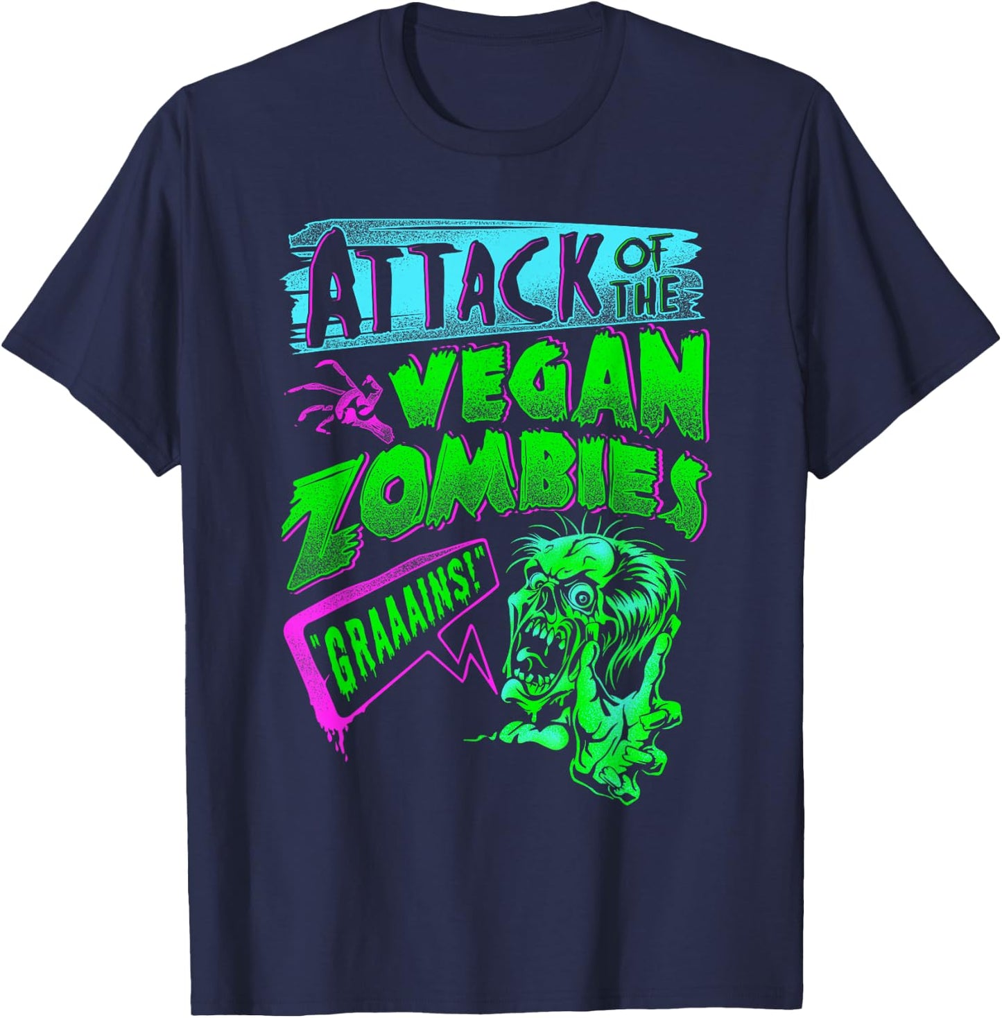Attack of the Vegan Zombies Vegetarian Halloween T-Shirt - T-Shirt | Navy