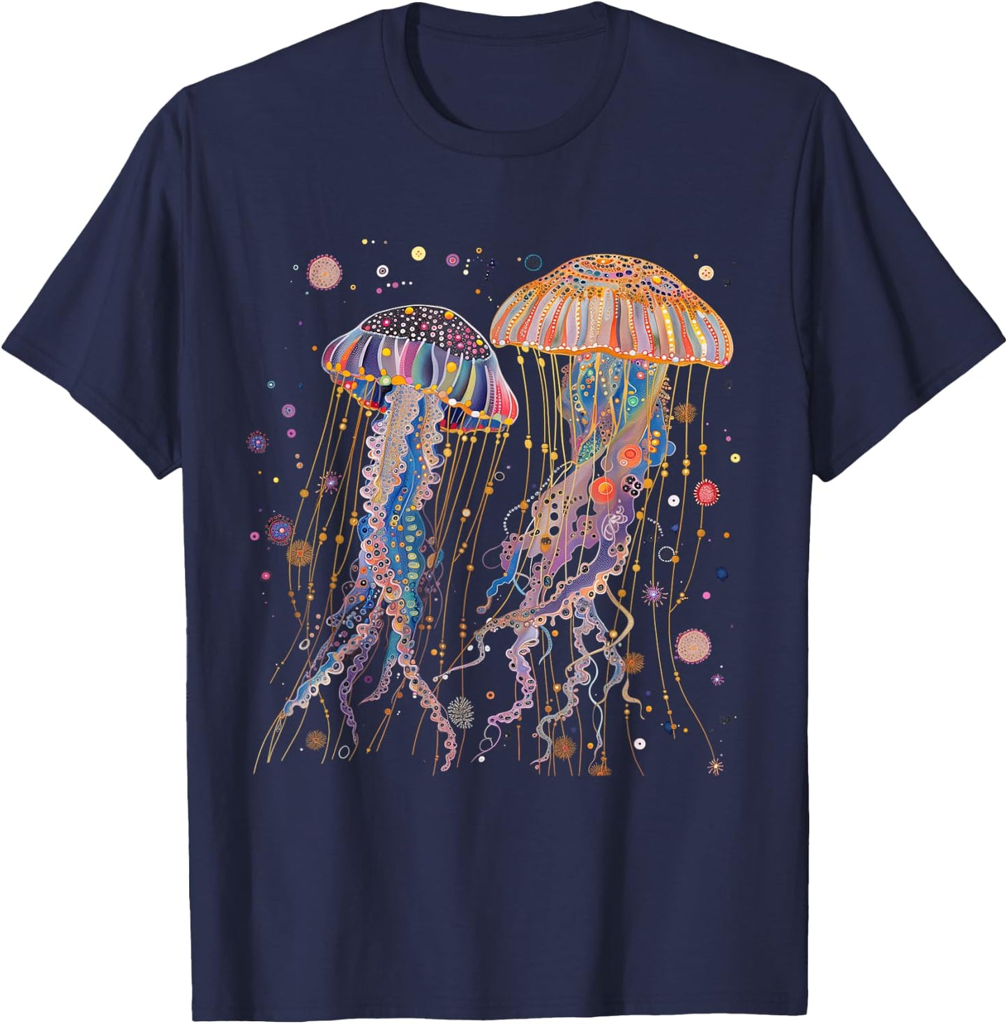 Jellyfish Colorful Flower Patterns Scuba Diving Diver Ocean T-Shirt - T-Shirt | Navy