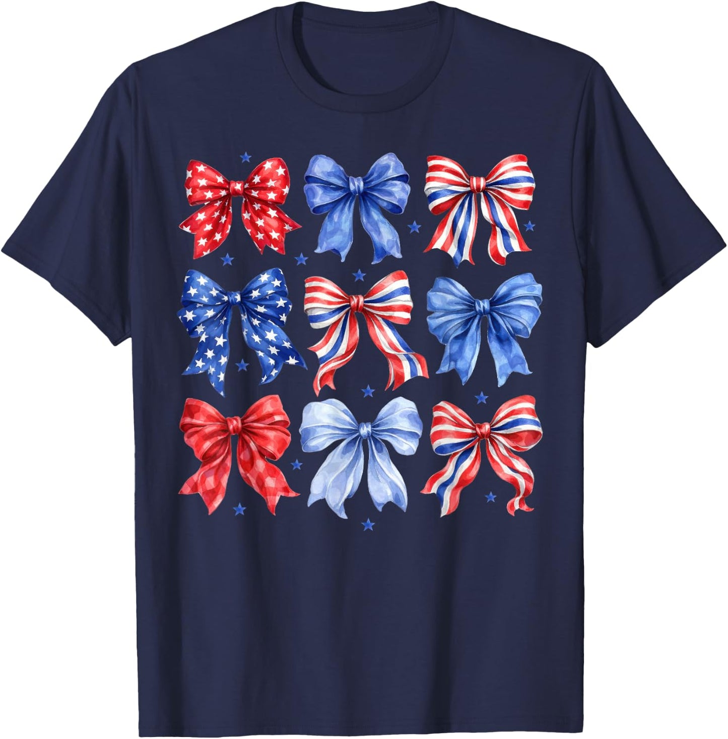 Coquette Bow in Red White Blue Patriotic 4th of July Girls T-Shirt - T-Shirt | Navy