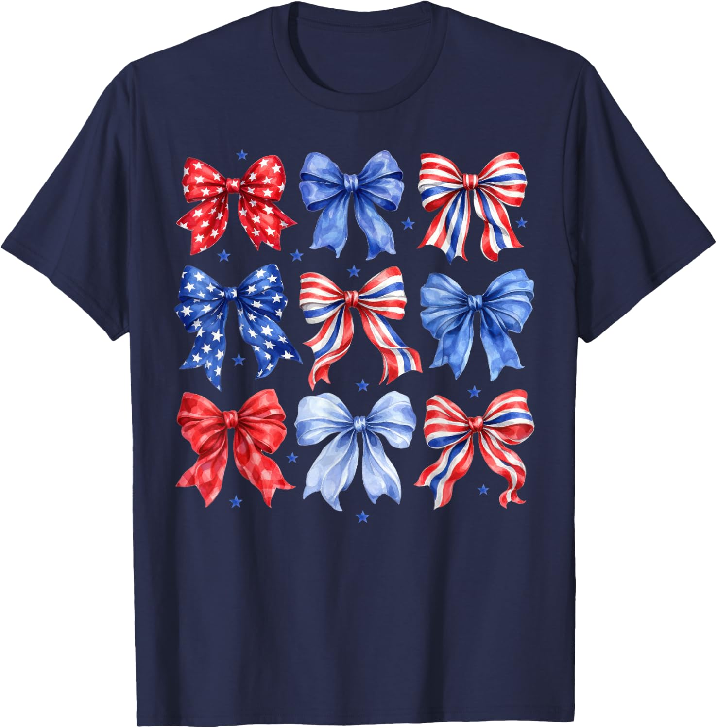 Coquette Bow in Red White Blue Patriotic 4th of July Girls T-Shirt - T-Shirt | Navy