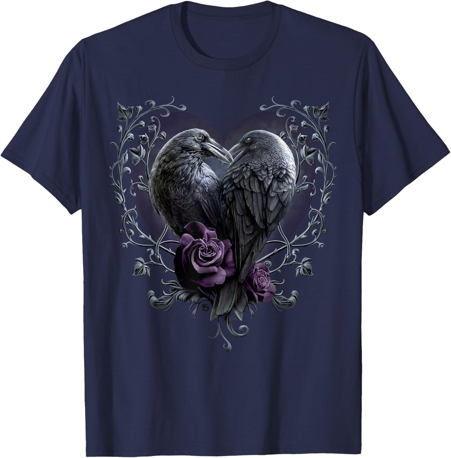 Spiral Original Raven Heart Gothic Ravens , black T-Shirt - T-Shirt | Navy