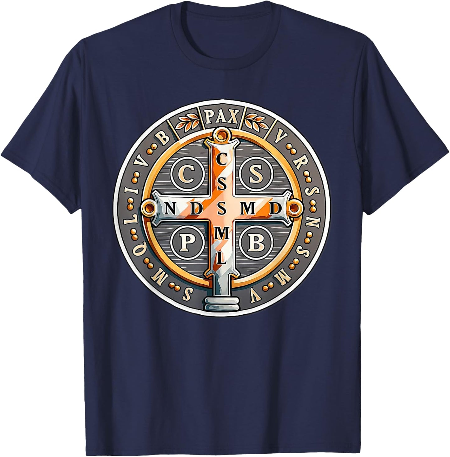Catholic Saint Benedict Medal T-Shirt - T-Shirt | Navy